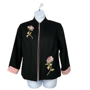 Coldwater Creek Linen Blend Embroidered Floral Jacket Blazer Sz 16 Easter